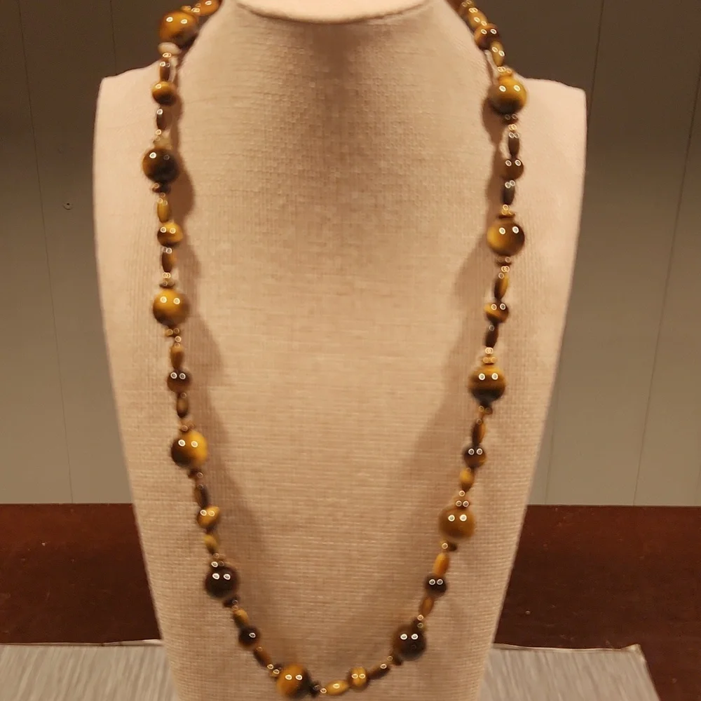 14k Tiger Eye Beaded Women's Necklace - Brown